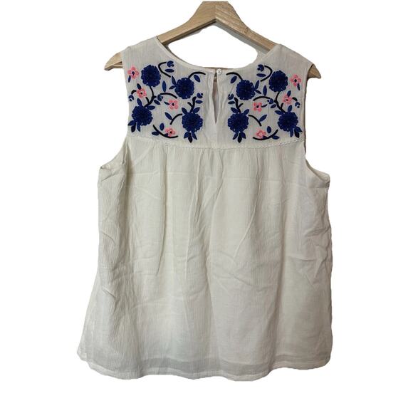 Boden Embroidered Floral White Sleeveless Top Womens 14 Crepe Cottagecore Boho‎ - Picture 3 of 8